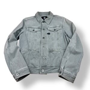 G Star Raw Men Denim Jacket Grey Slim Fit Trucker Style Size Medium